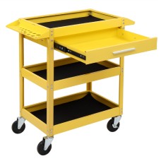 [US Warehouse] 3-Tray Stainless Steel Rolling Utility Cart Trolley with Drawer, Capacity: 330 LBS